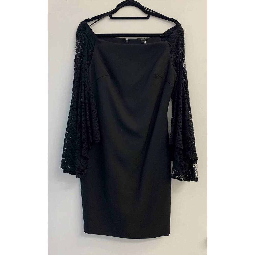 NEW ALBERTO MAKALI women's lace bell sleeves dress in black